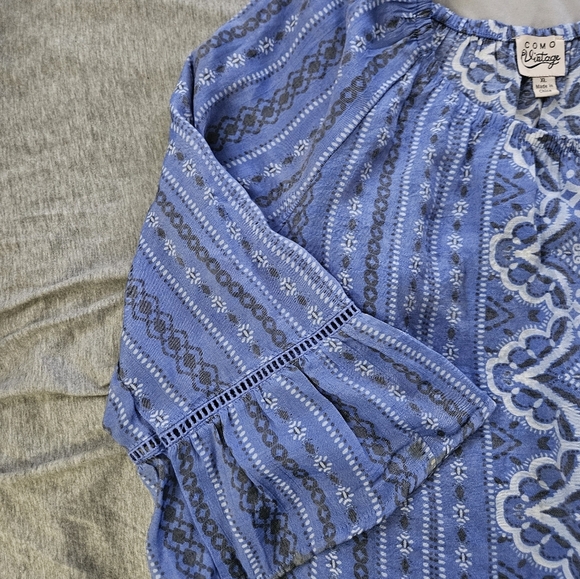 Como Vintage Blue Patterned Women's Top Size XL - Picture 3 of 8
